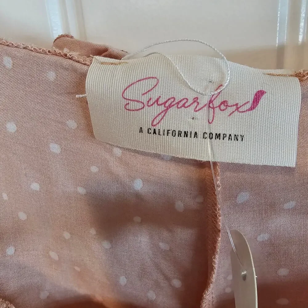 Sugarfox Babydoll Blouse Women 2X Pink Polka Dot Tiered Ruffles Fairy Boho Glam